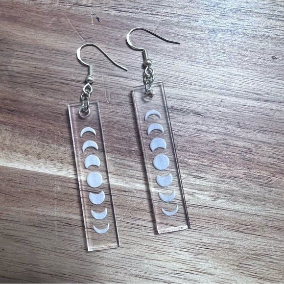 Handmade moon phase match stick clear acrylic earrings - Picture 1 of 3